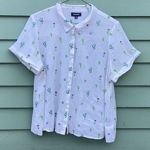ModCloth Cactus print Button-up Short-sleeved Blous US size 2X
